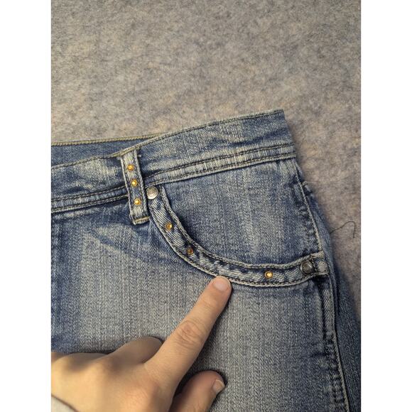 Vintage No Boundaries Skirt Juniors 7 Blue Mini Denim Jean Y2K Jewels Rhinestone - Picture 2 of 7